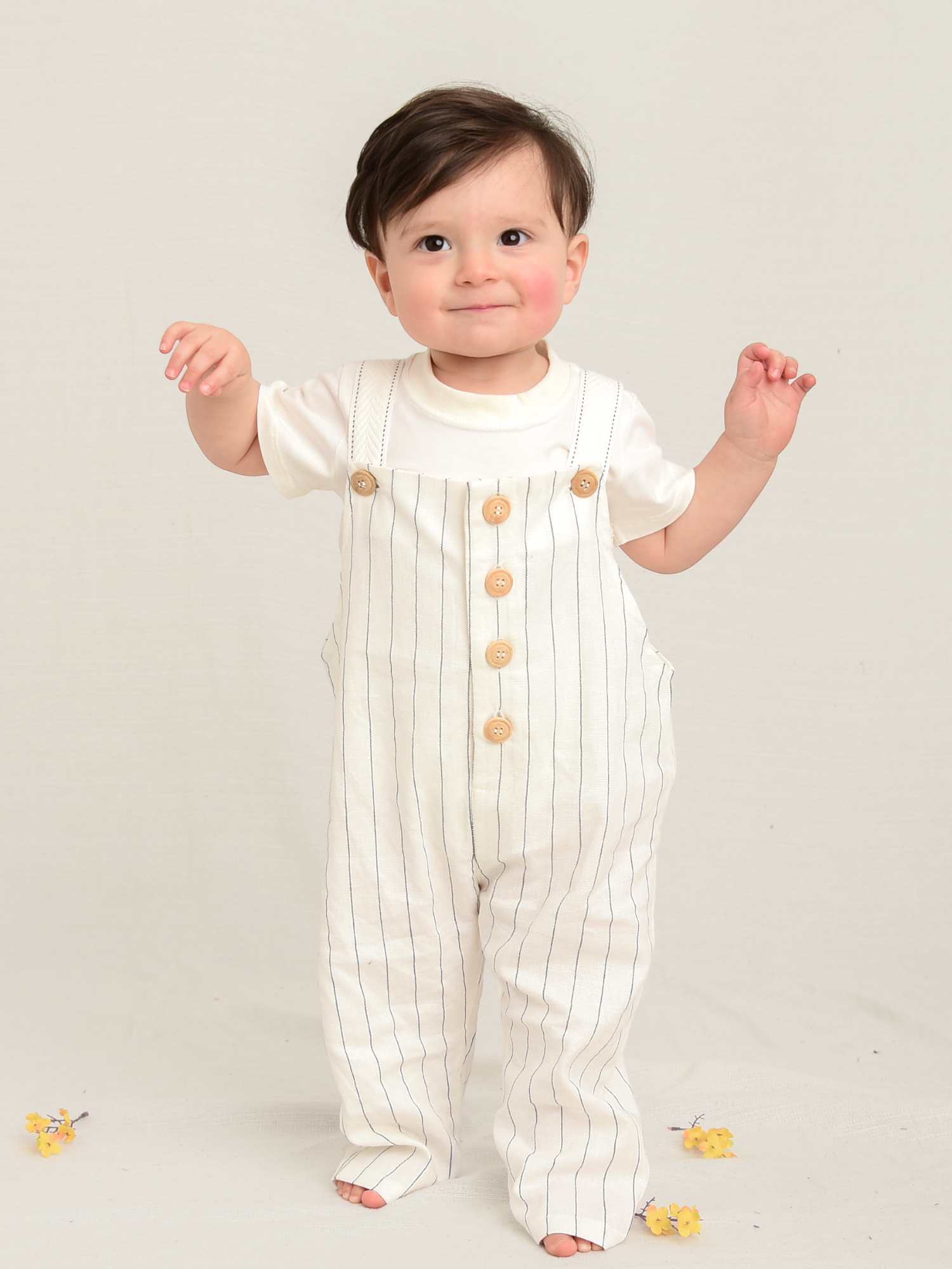 Jardineira Infantil Linho Listrado - Loja Minicute