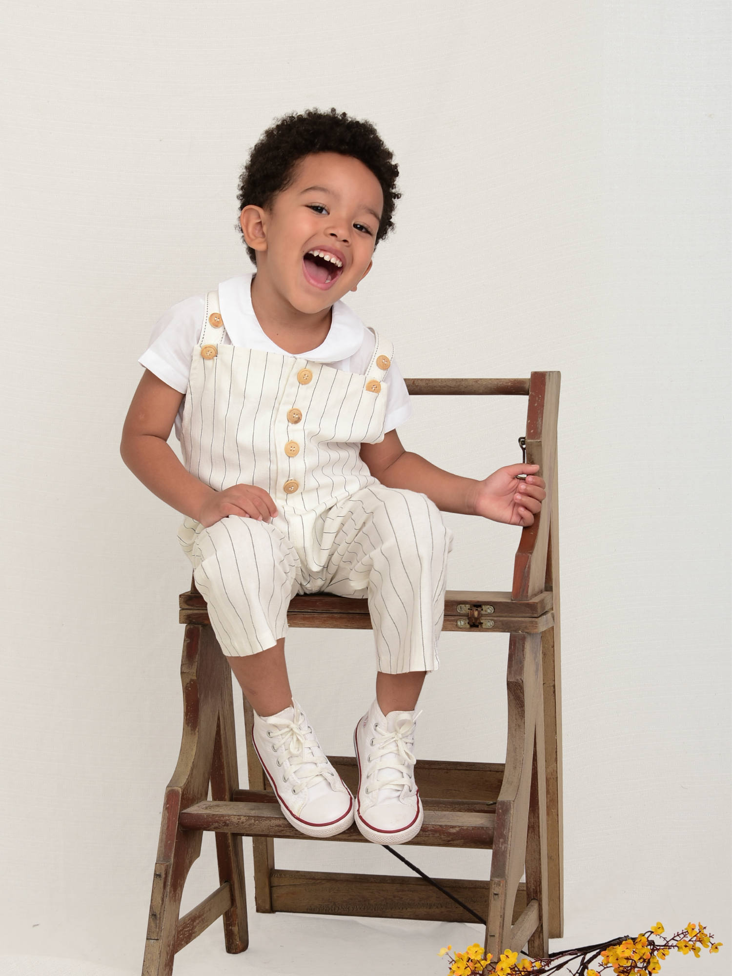 Jardineira Infantil Linho Listrado - Loja Minicute