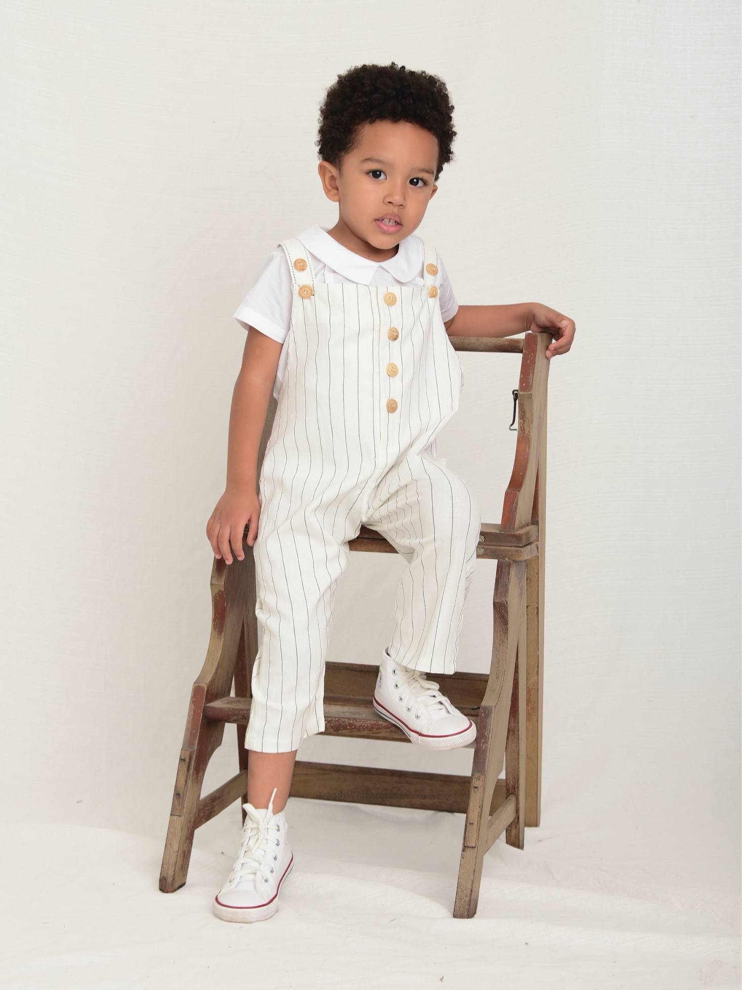 Jardineira Infantil Linho Listrado - Loja Minicute