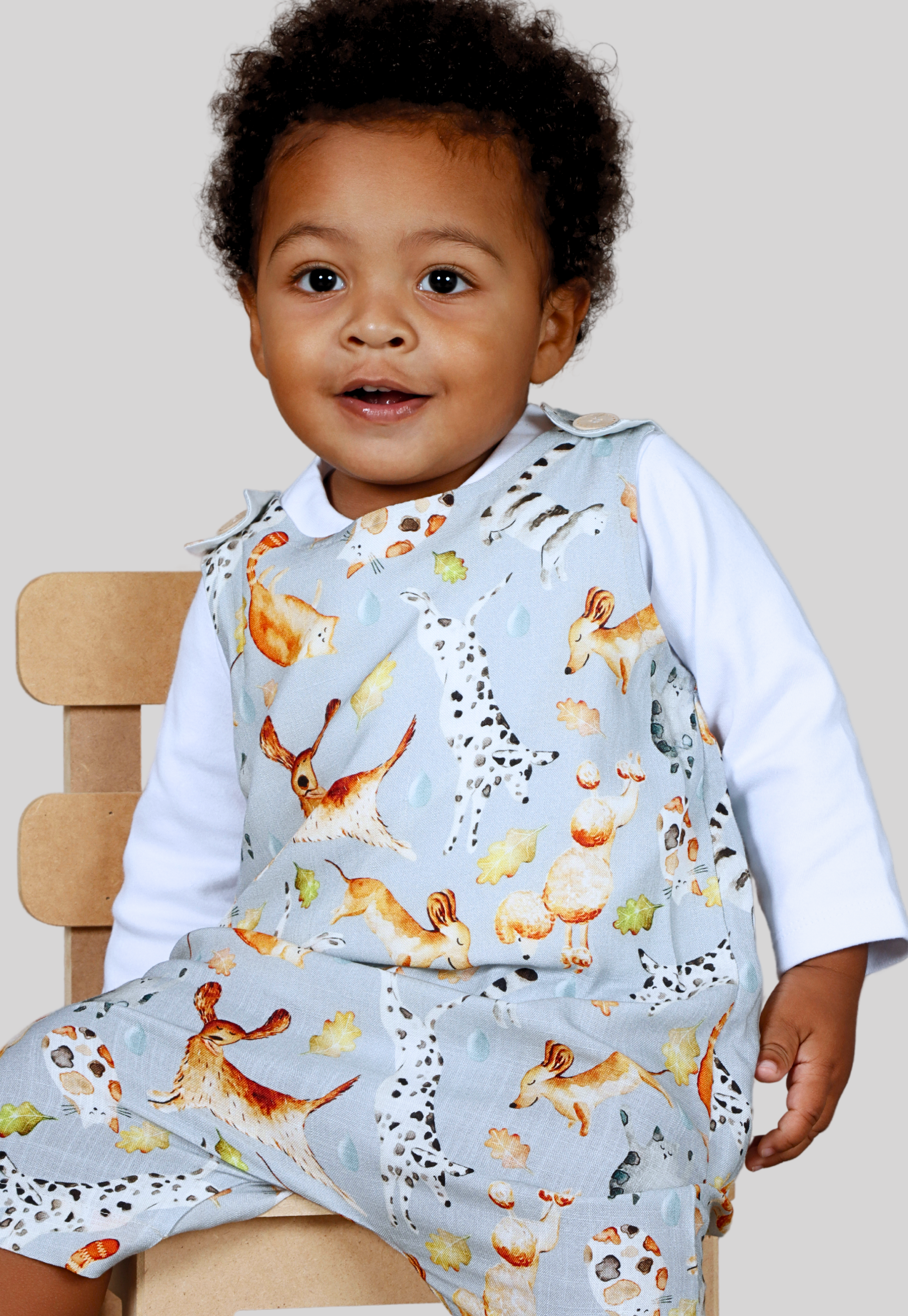 Romper Infantil Unisex Minicute - Estampa Exclusiva Chuva de Pets Azul Viscolinho