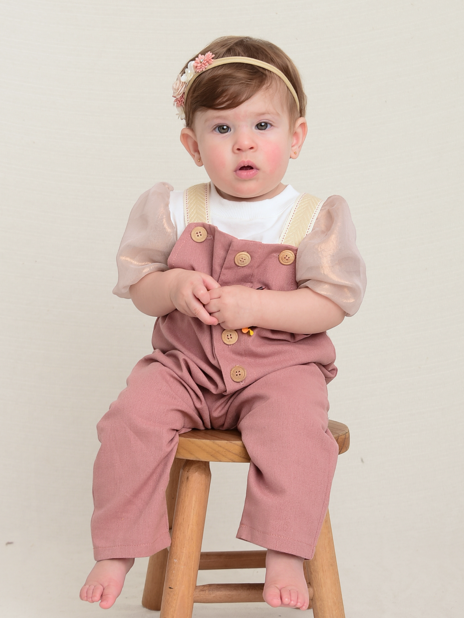 Jardineira Infantil Linho Cacau - Loja Minicute
