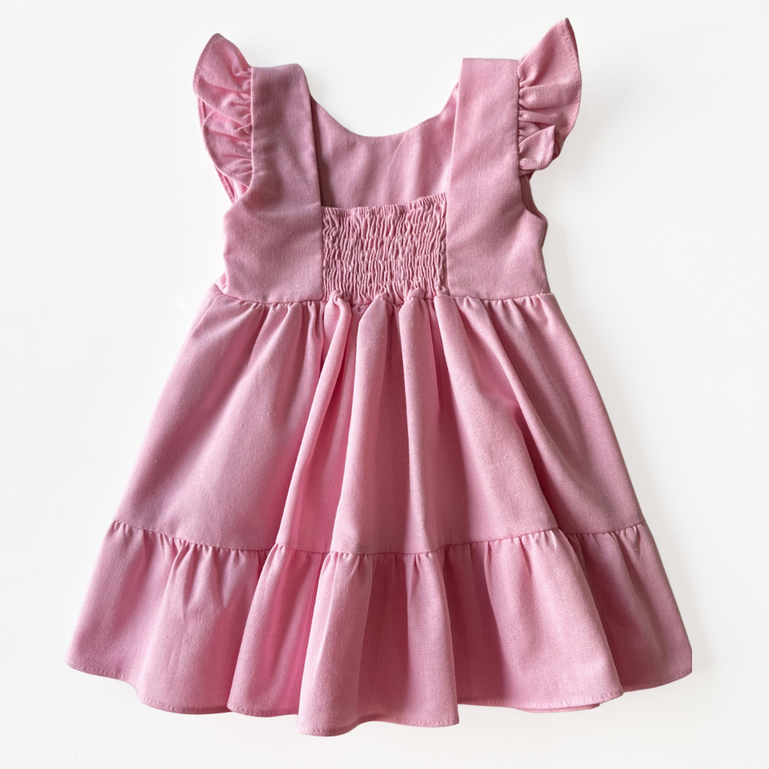 Vestido Linho Bordado Rosa - Loja Minicute