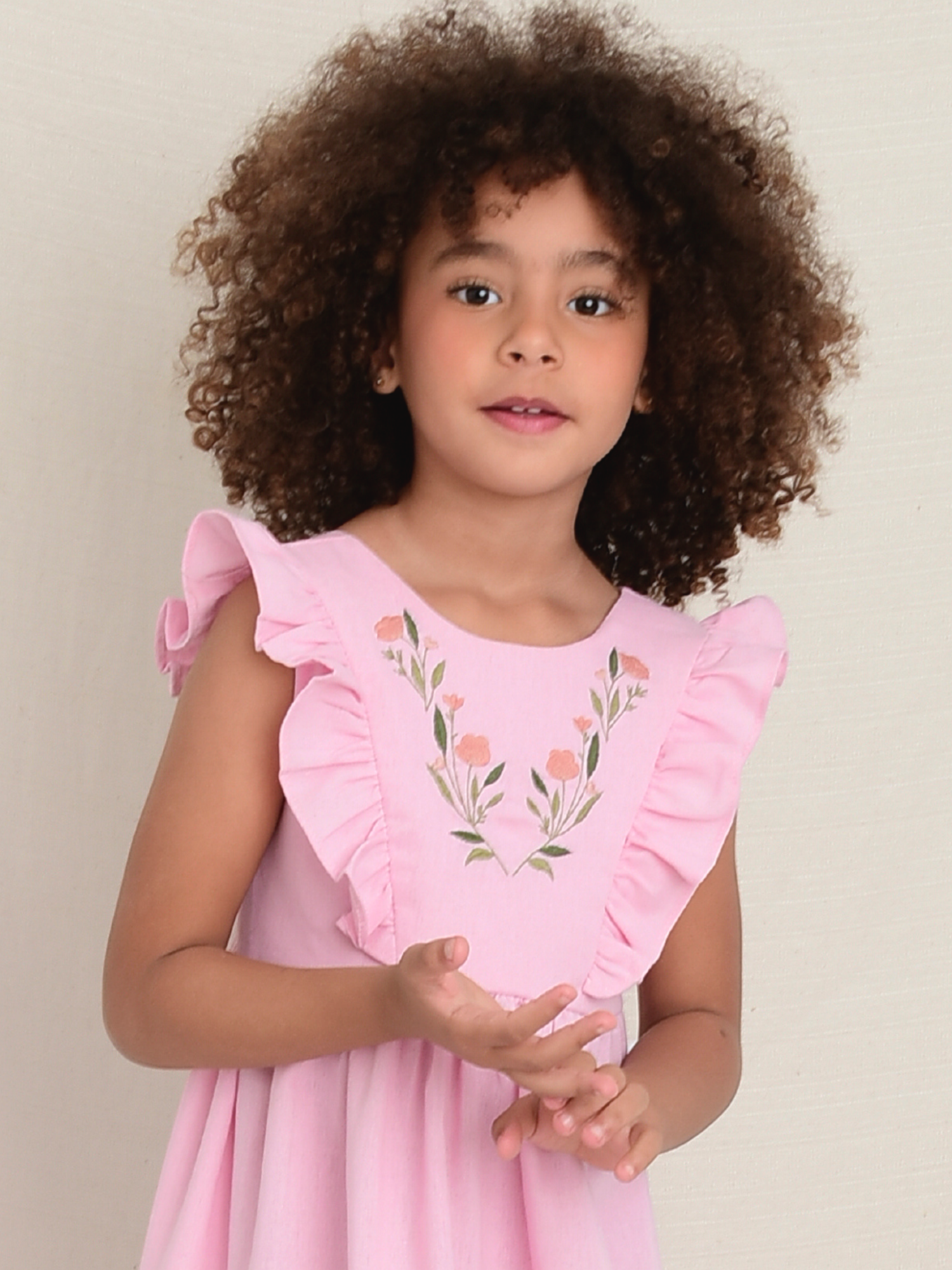 Vestido Linho Bordado Rosa - Loja Minicute