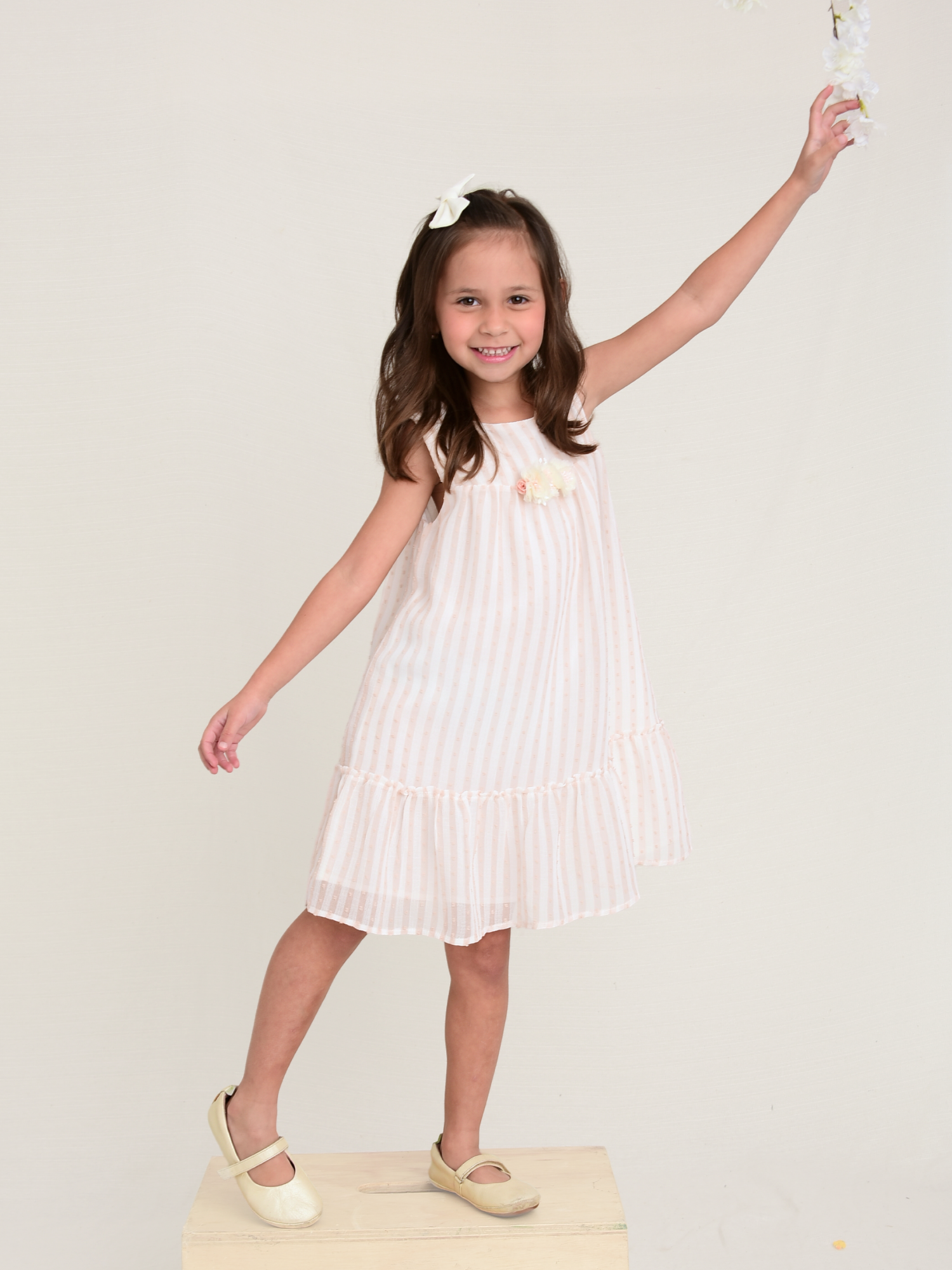 Vestido Infantil Listrado Nude Alça Menina - Loja Minicute
