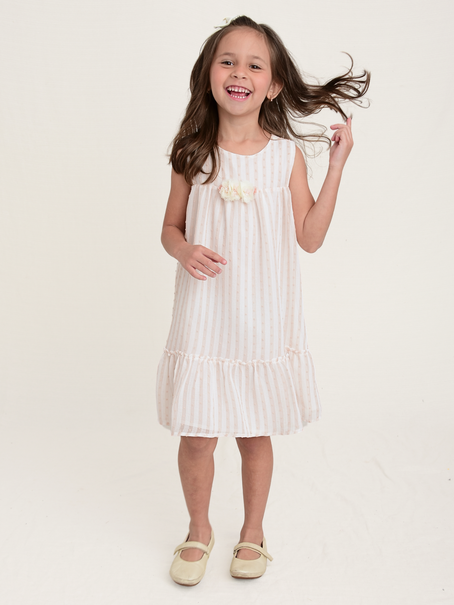 Vestido Infantil Listrado Nude Alça Menina - Loja Minicute