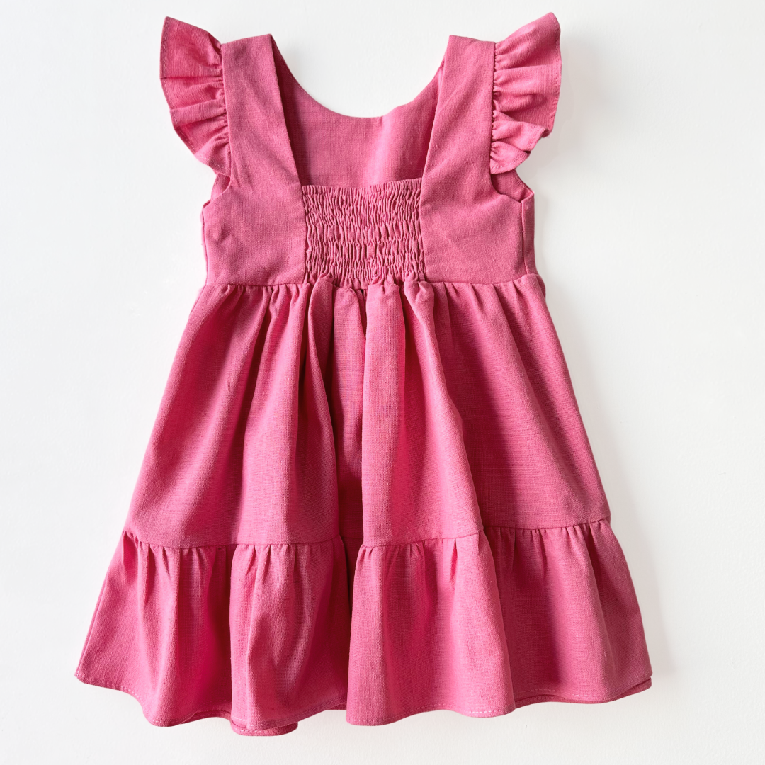 Vestido Linho Bordado Pink - Loja Minicute