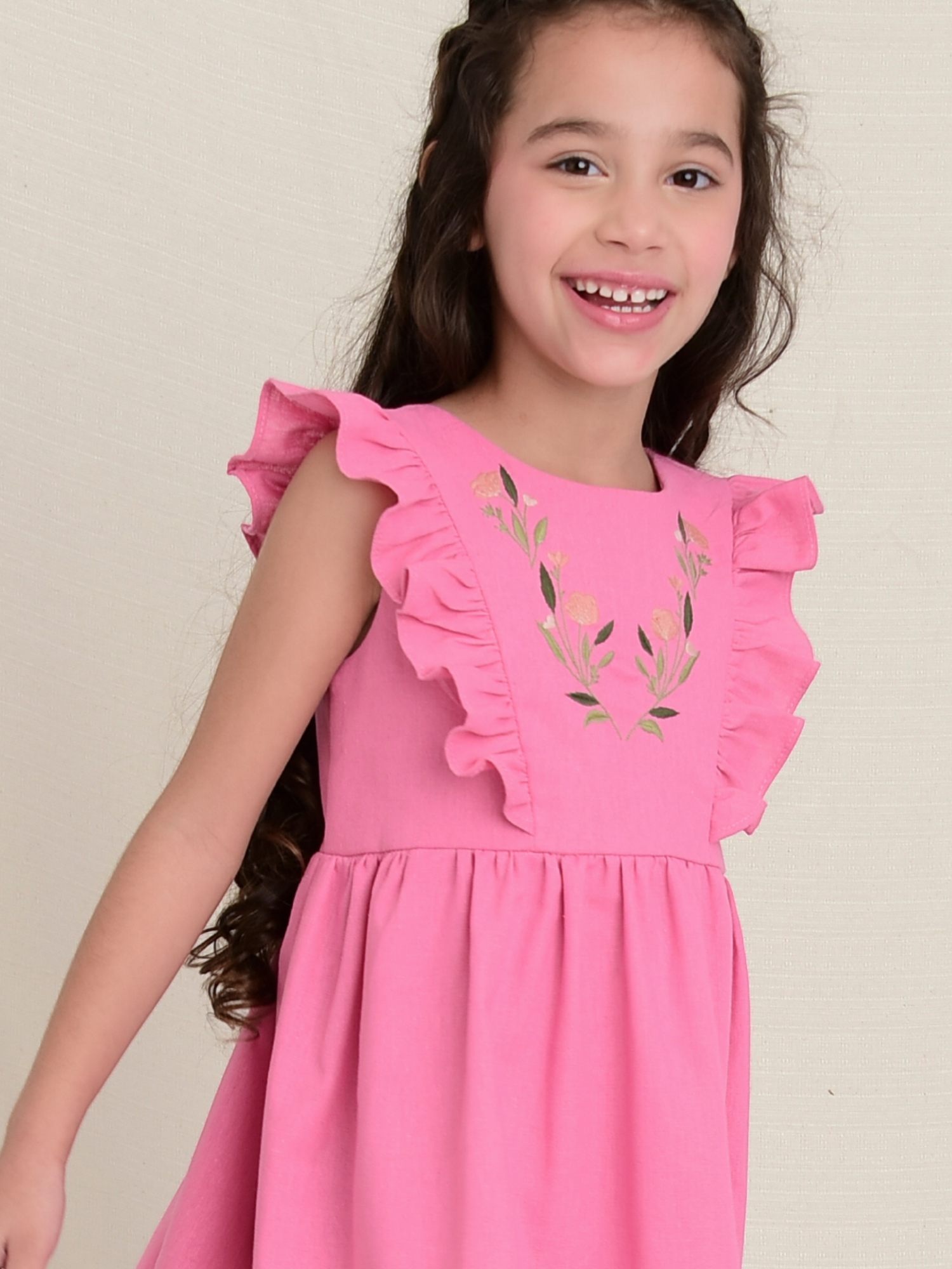 Vestido Linho Bordado Pink - Loja Minicute