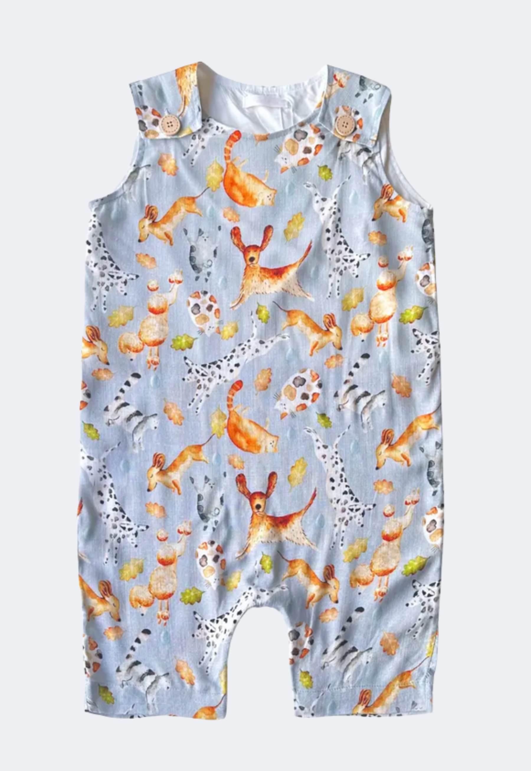 Romper  Infantil Unisex Minicute - Estampa Exclusiva Chuva de Pets Azul Viscolinho