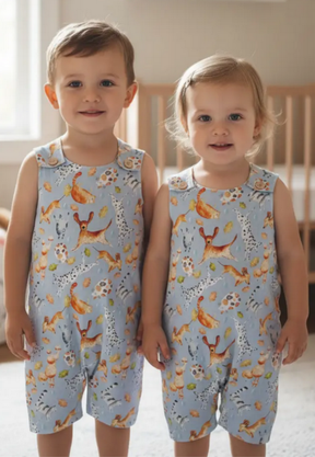 Romper  Infantil Unisex Minicute - Estampa Exclusiva Chuva de Pets Azul Viscolinho