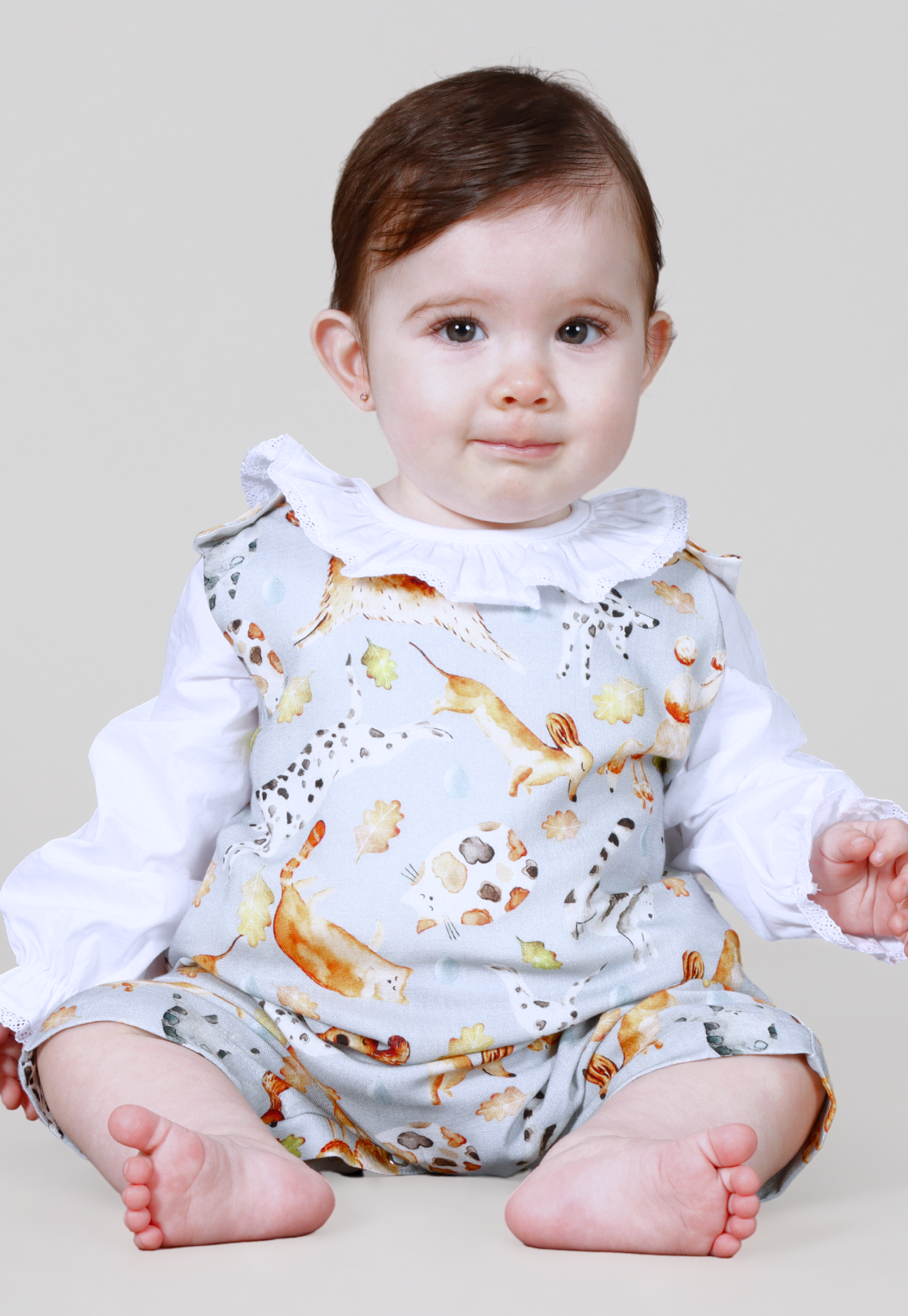 Romper  Infantil Unisex Minicute - Estampa Exclusiva Chuva de Pets Azul Viscolinho