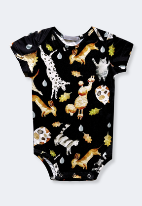 Body Infantil Unisex Minicute - Estampa Exclusiva Chuva de Pets (Manga Curta)