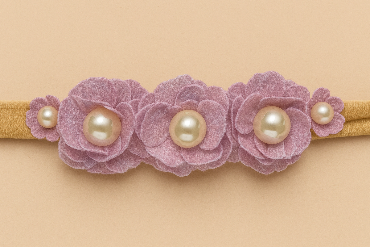 Tiara Floral Renda Perola Lilas