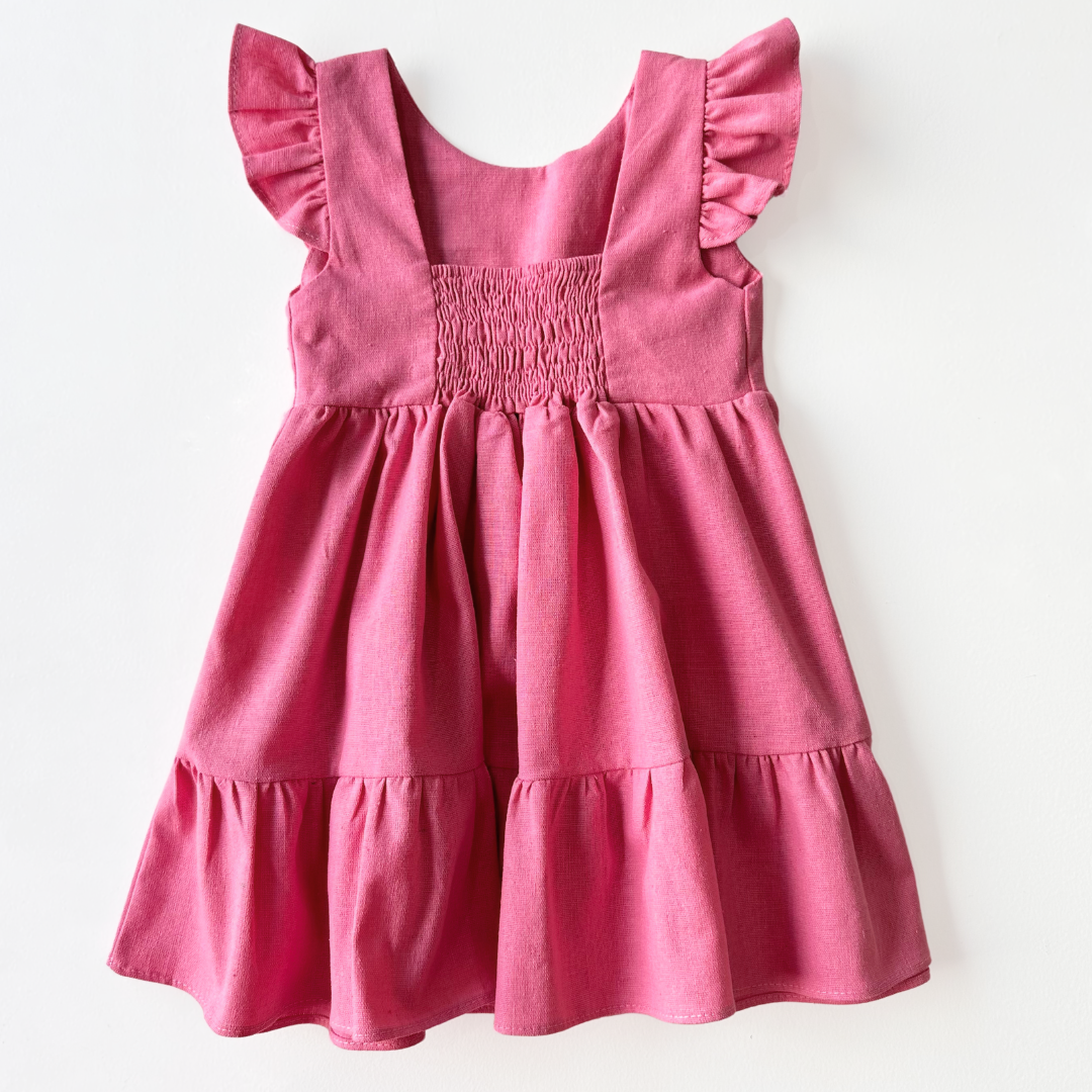 Vestido Linho Bordado Pink