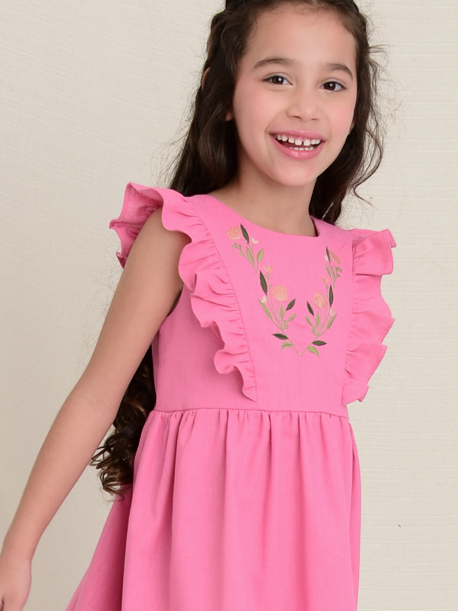 Vestido Linho Bordado Pink