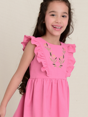 Vestido Linho Bordado Pink