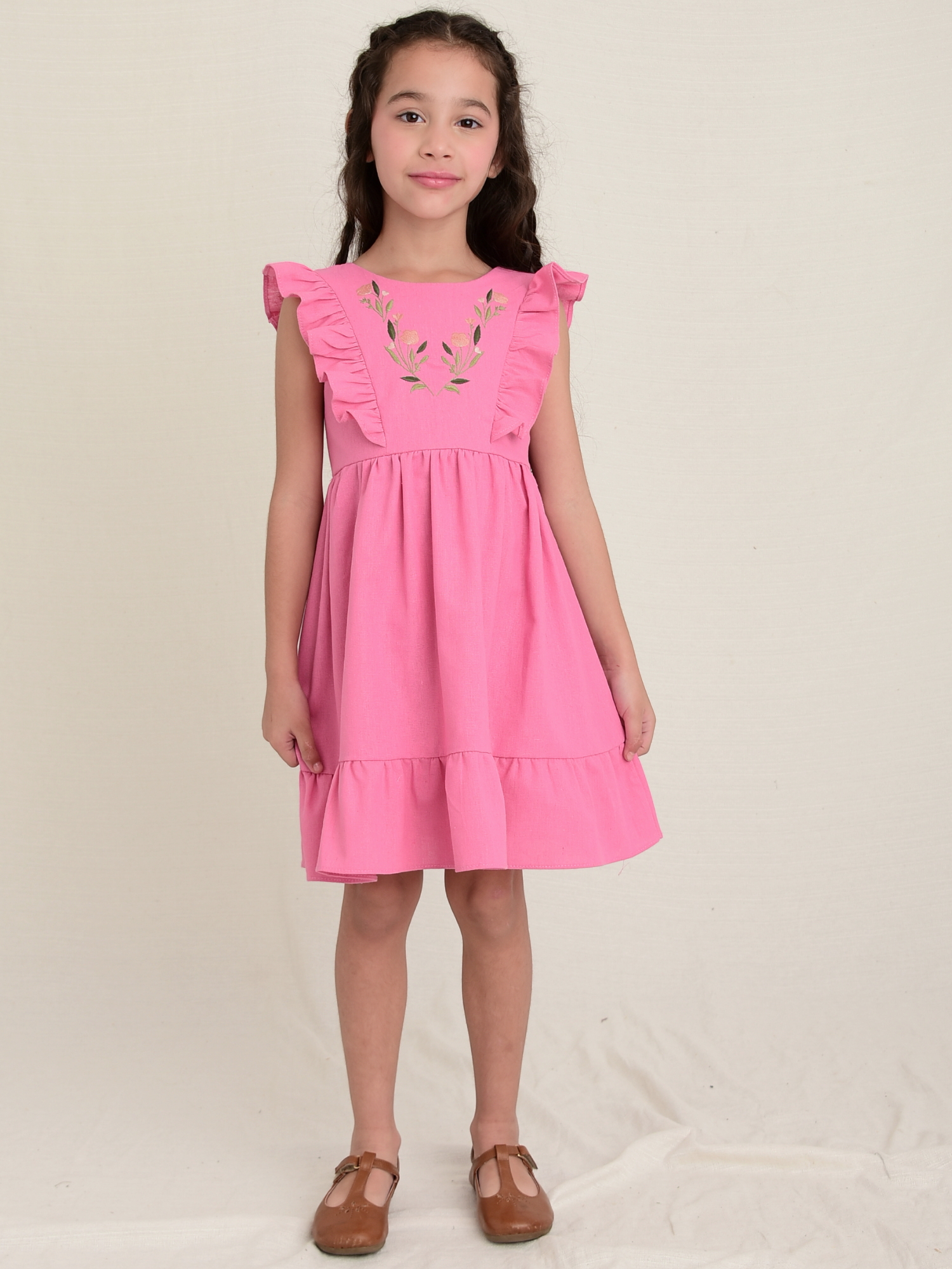 Vestido Linho Bordado Pink