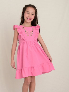 Vestido Linho Bordado Pink