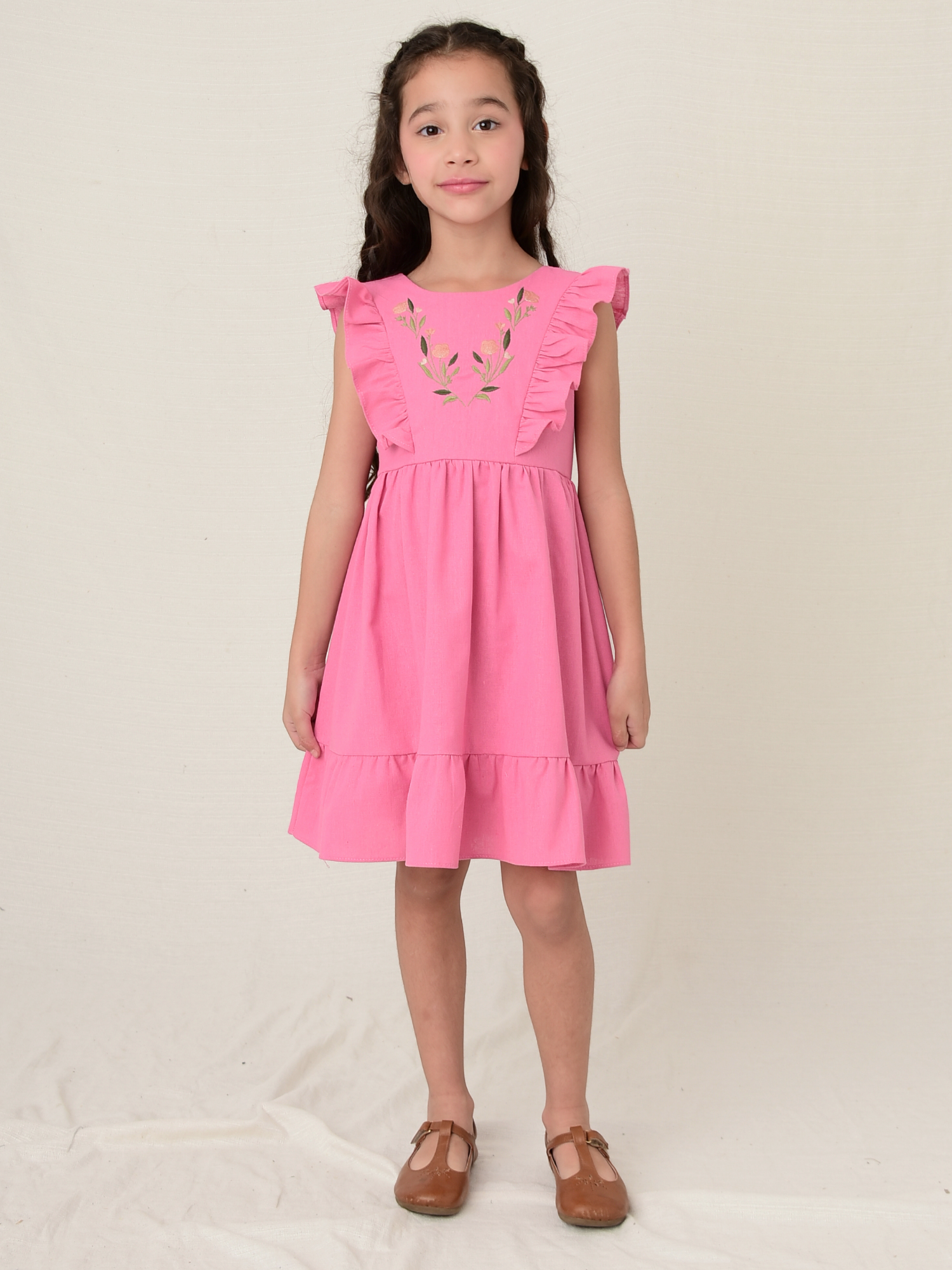 Vestido Linho Bordado Pink