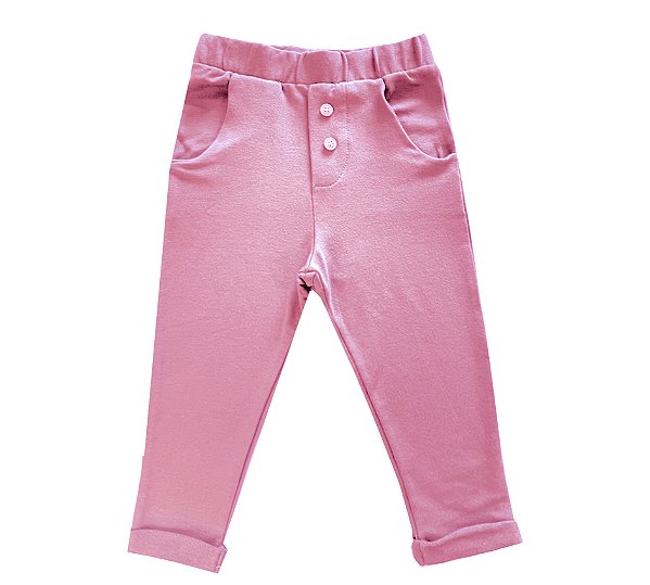 Calça Infantil Bolso Botões Rosa