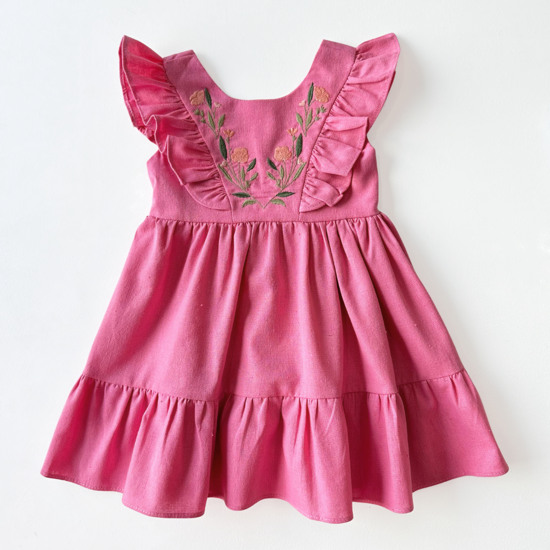 Vestido Linho Bordado Pink