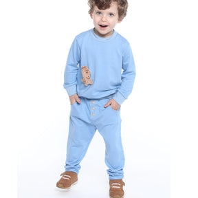 Calça Infantil Bolso Botões Azul